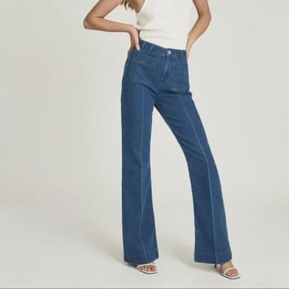 Reiss | Isa High Rise Flared Jeans in Mid Blue - Size 27R - Picture 1 of 13